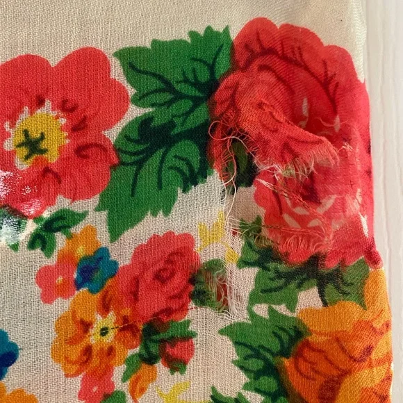 VTG Huge 60s floral folk fringe wool scarf festival cottagecore grannycore shawl - Picture 5 of 10